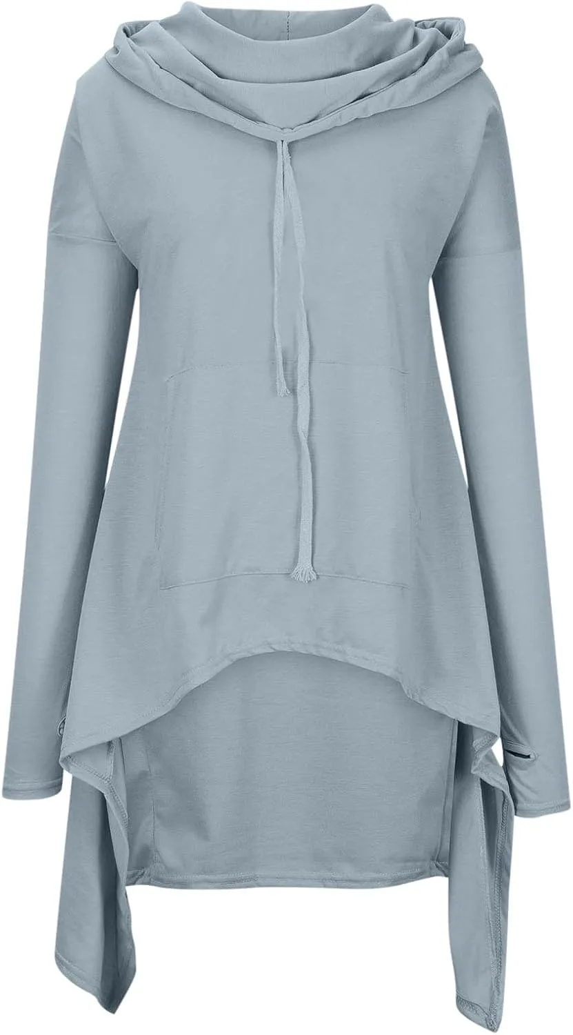 Women's Fashion Hoodies Sweatshirts Hi-Low Hem Pullover Sweatshirts Oversized Long Asymmetric Tunic Top with Pocket