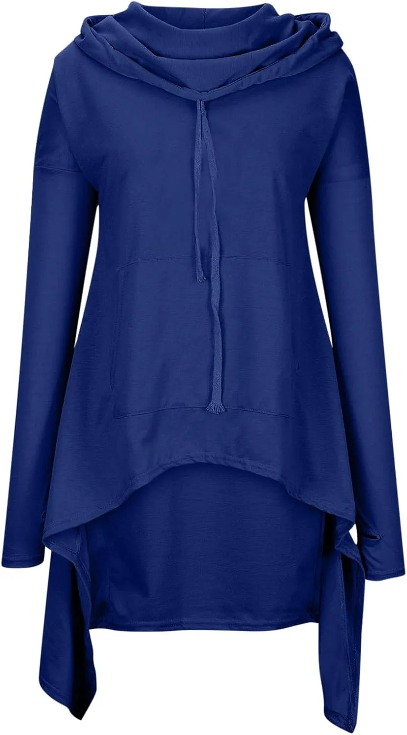 Women's Fashion Hoodies Sweatshirts Hi-Low Hem Pullover Sweatshirts Oversized Long Asymmetric Tunic Top with Pocket