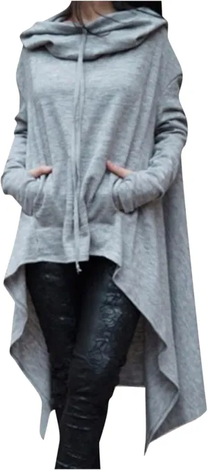 Women's Fashion Hoodies Sweatshirts Hi-Low Hem Pullover Sweatshirts Oversized Long Asymmetric Tunic Top with Pocket