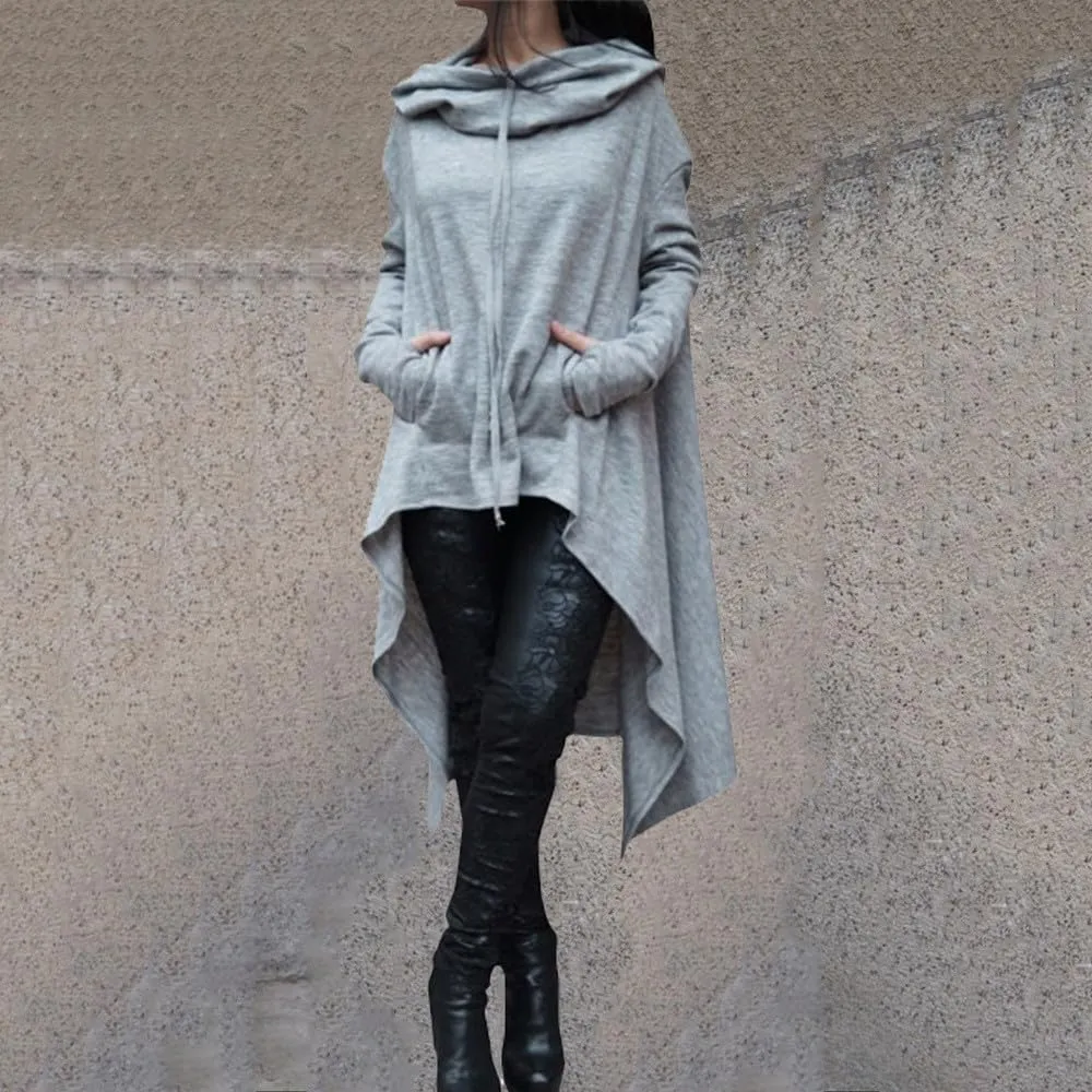 Women's Fashion Hoodies Sweatshirts Hi-Low Hem Pullover Sweatshirts Oversized Long Asymmetric Tunic Top with Pocket