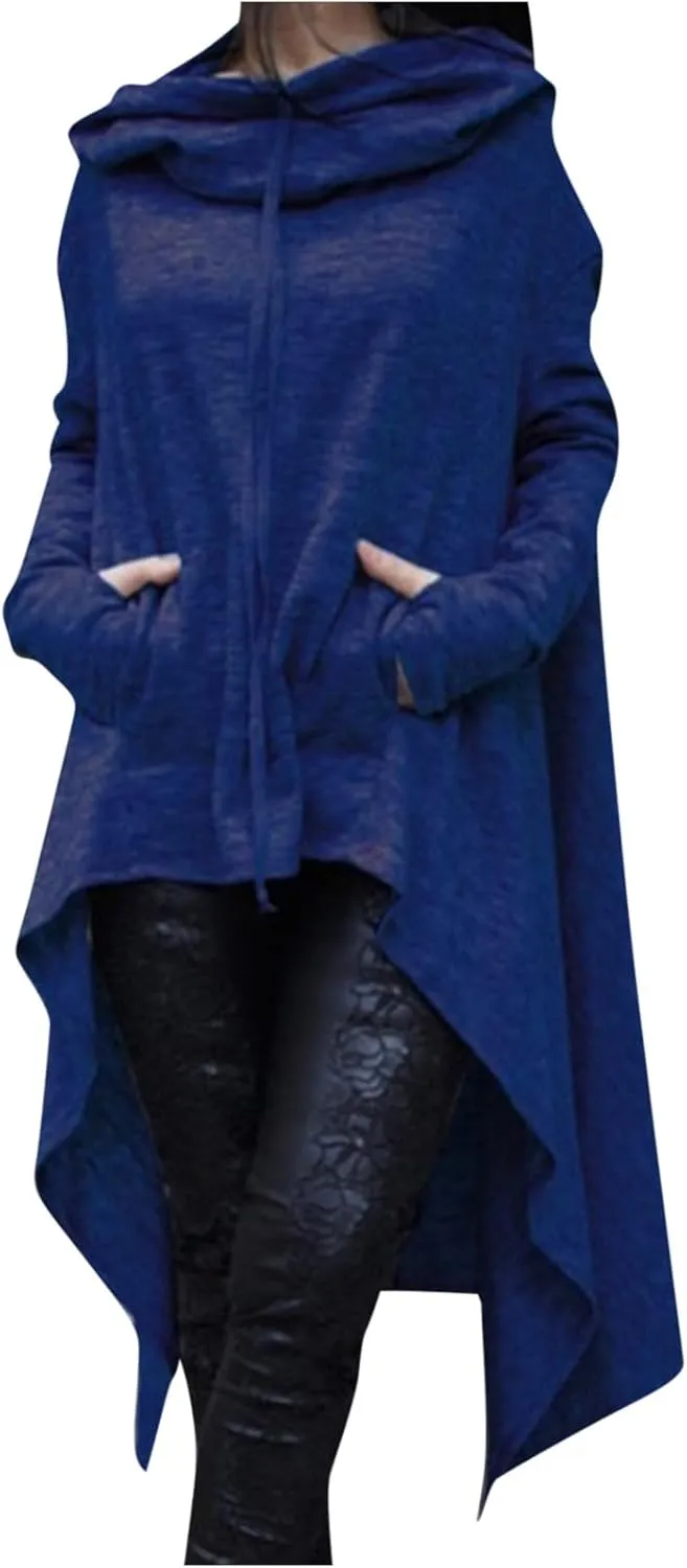 Women's Fashion Hoodies Sweatshirts Hi-Low Hem Pullover Sweatshirts Oversized Long Asymmetric Tunic Top with Pocket