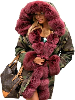 Women's Faux Fur Lined Coat Hooded Warm Winter Outwear Thicken Jackets Parka Long Cardigan