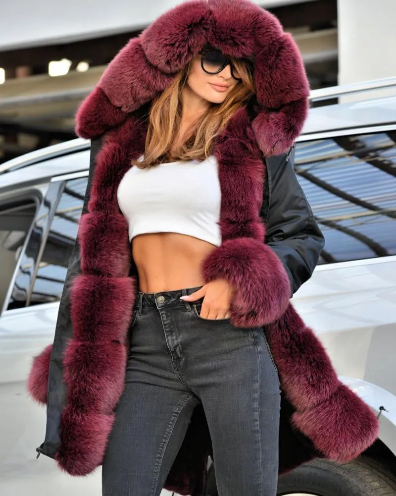 Women's Faux Fur Lined Coat Hooded Warm Winter Outwear Thicken Jackets Parka Long Cardigan