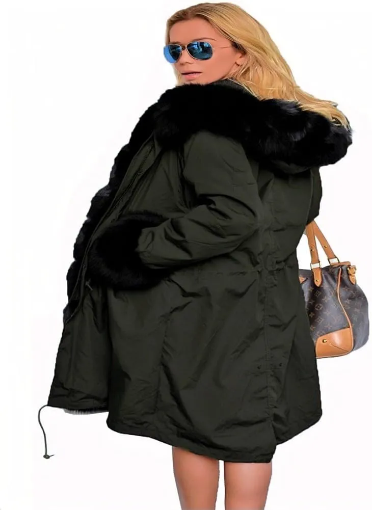 Women's Faux Fur Lined Coat Hooded Warm Winter Outwear Thicken Jackets Parka Long Cardigan
