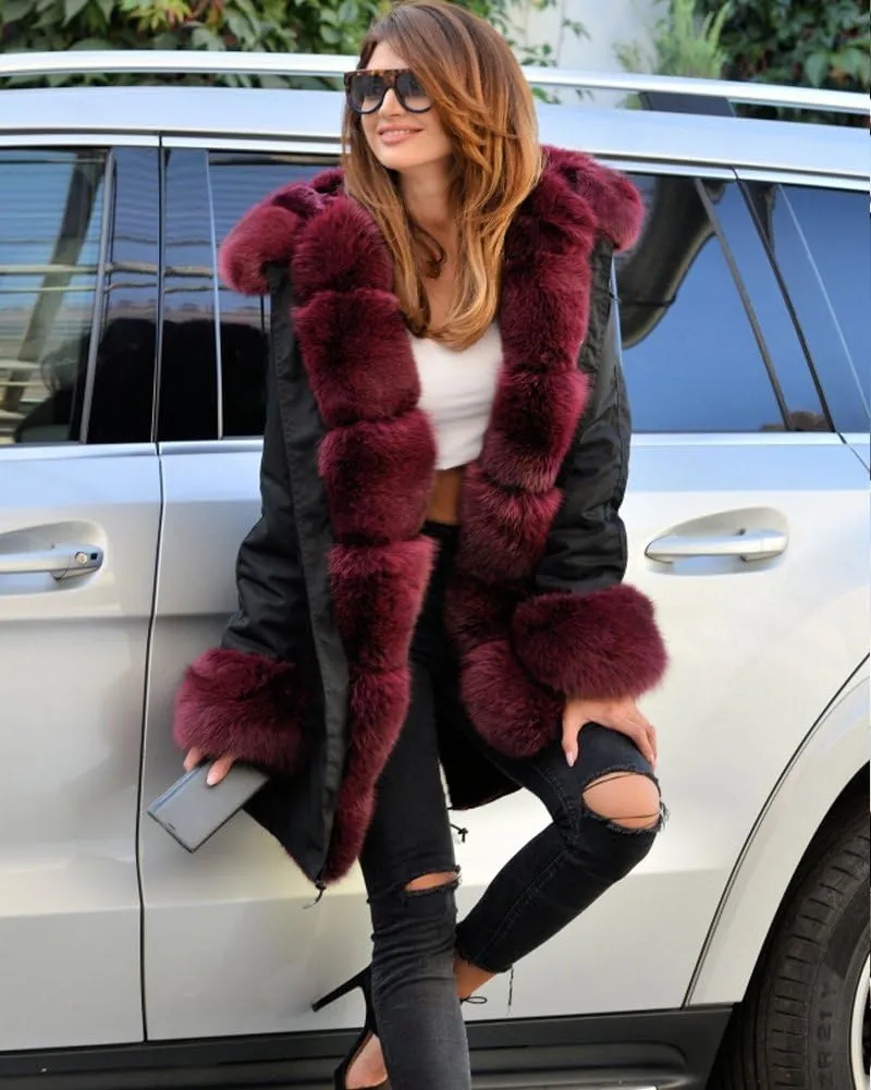 Women's Faux Fur Lined Coat Hooded Warm Winter Outwear Thicken Jackets Parka Long Cardigan
