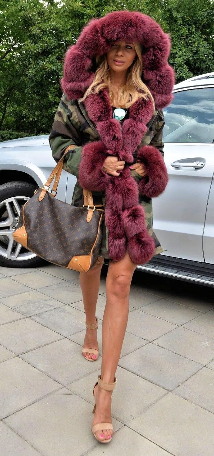 Women's Faux Fur Lined Coat Hooded Warm Winter Outwear Thicken Jackets Parka Long Cardigan