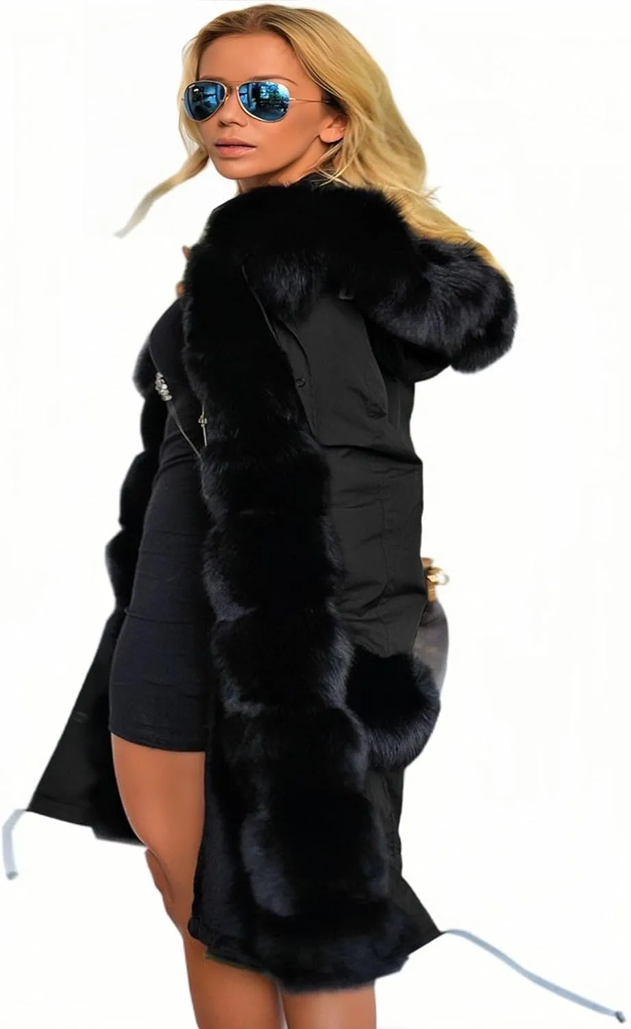 Women's Faux Fur Lined Coat Hooded Warm Winter Outwear Thicken Jackets Parka Long Cardigan