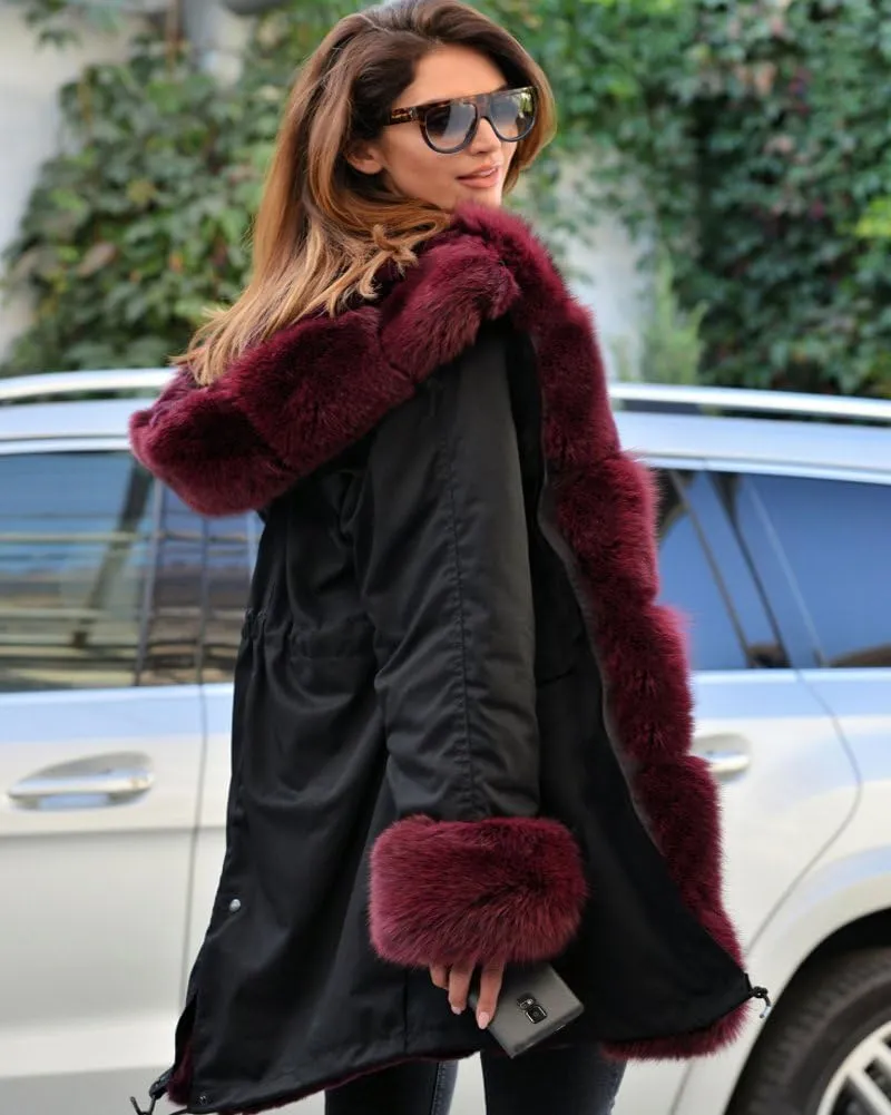 Women's Faux Fur Lined Coat Hooded Warm Winter Outwear Thicken Jackets Parka Long Cardigan