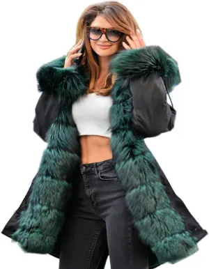 Women's Faux Fur Lined Coat Hooded Warm Winter Outwear Thicken Jackets Parka Long Cardigan