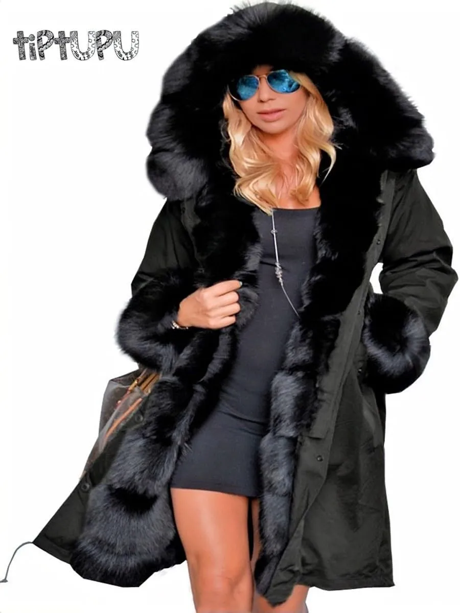Women's Faux Fur Lined Coat Hooded Warm Winter Outwear Thicken Jackets Parka Long Cardigan