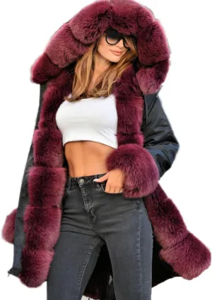 Women's Faux Fur Lined Coat Hooded Warm Winter Outwear Thicken Jackets Parka Long Cardigan