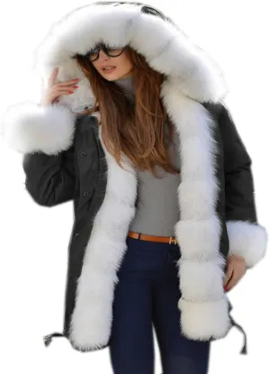 Women's Faux Fur Lined Coat Hooded Warm Winter Outwear Thicken Jackets Parka Long Cardigan
