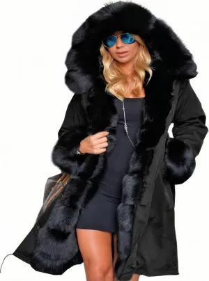 Women's Faux Fur Lined Coat Hooded Warm Winter Outwear Thicken Jackets Parka Long Cardigan