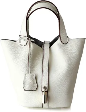Women's Genuine Leather Basket Bag, Top Layer Cowhide Bucket Bag(06)