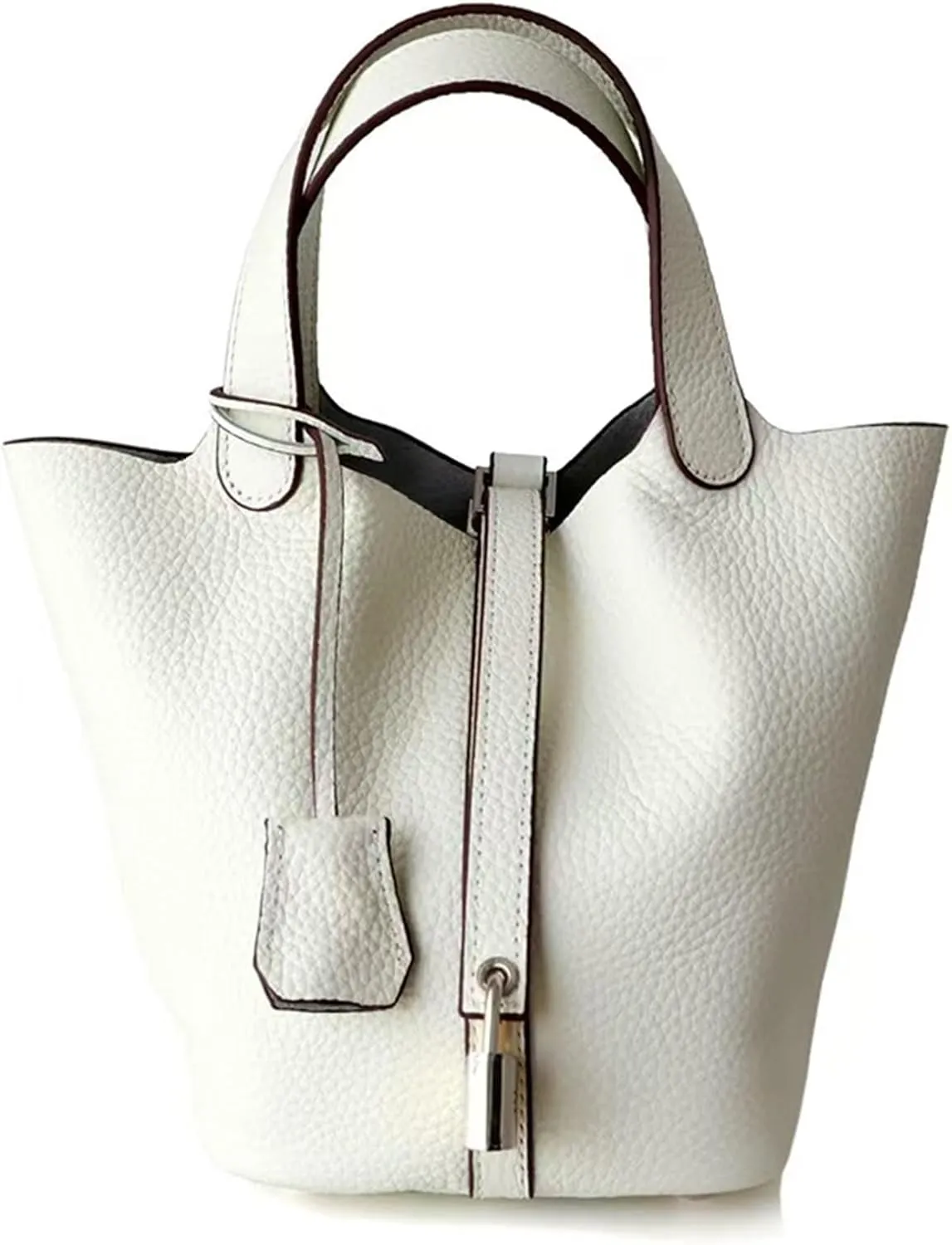Women's Genuine Leather Basket Bag, Top Layer Cowhide Bucket Bag(06)