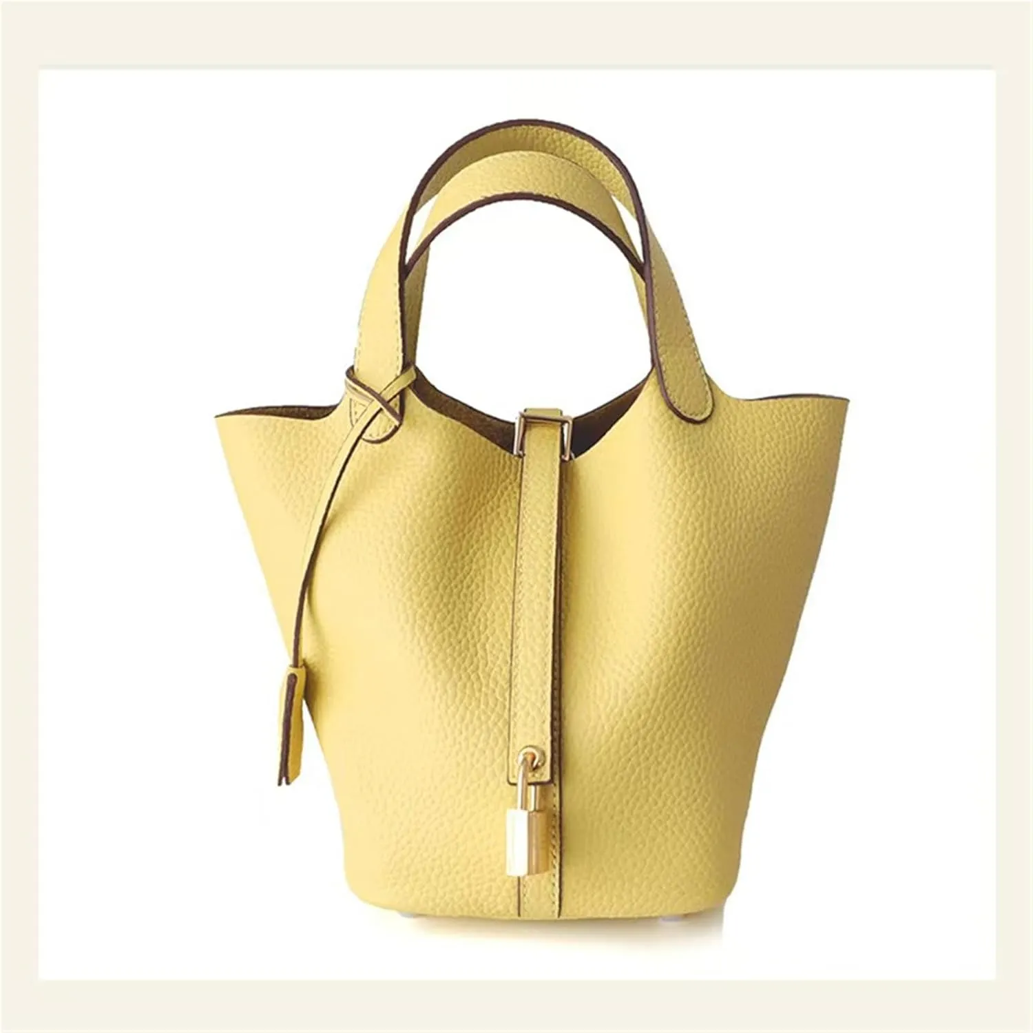 Women's Genuine Leather Basket Bag, Top Layer Cowhide Bucket Bag(06)