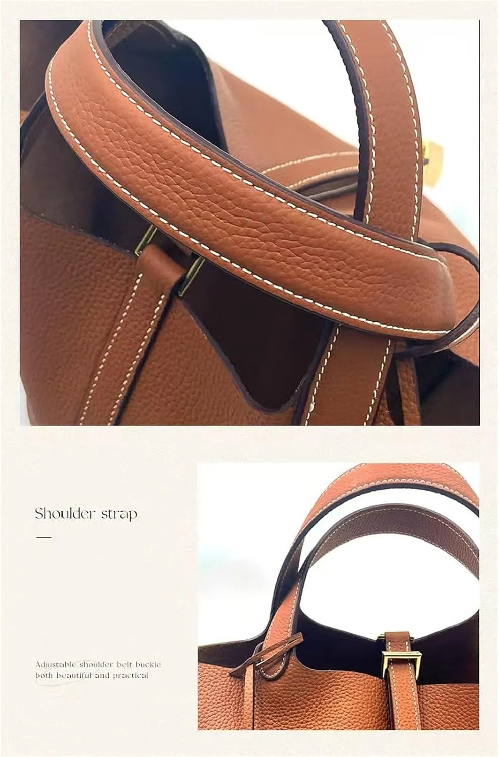 Women's Genuine Leather Basket Bag, Top Layer Cowhide Bucket Bag(06)