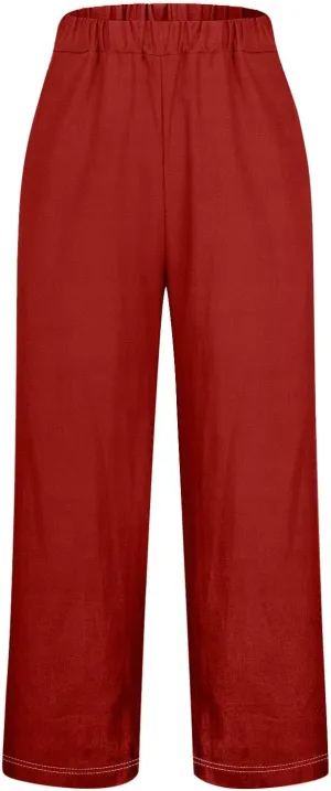 Women's Linen Palazzo Pants Cotton and Linen Long Pants Summer Boho Wide Leg High Waist Women Summer White
