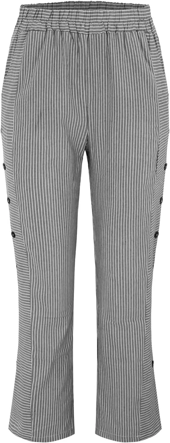Women's Linen Pants 2025 Summer Pants for Women Casual Stripe Print Elastic Waist Straight Leg Comfy Trousers
