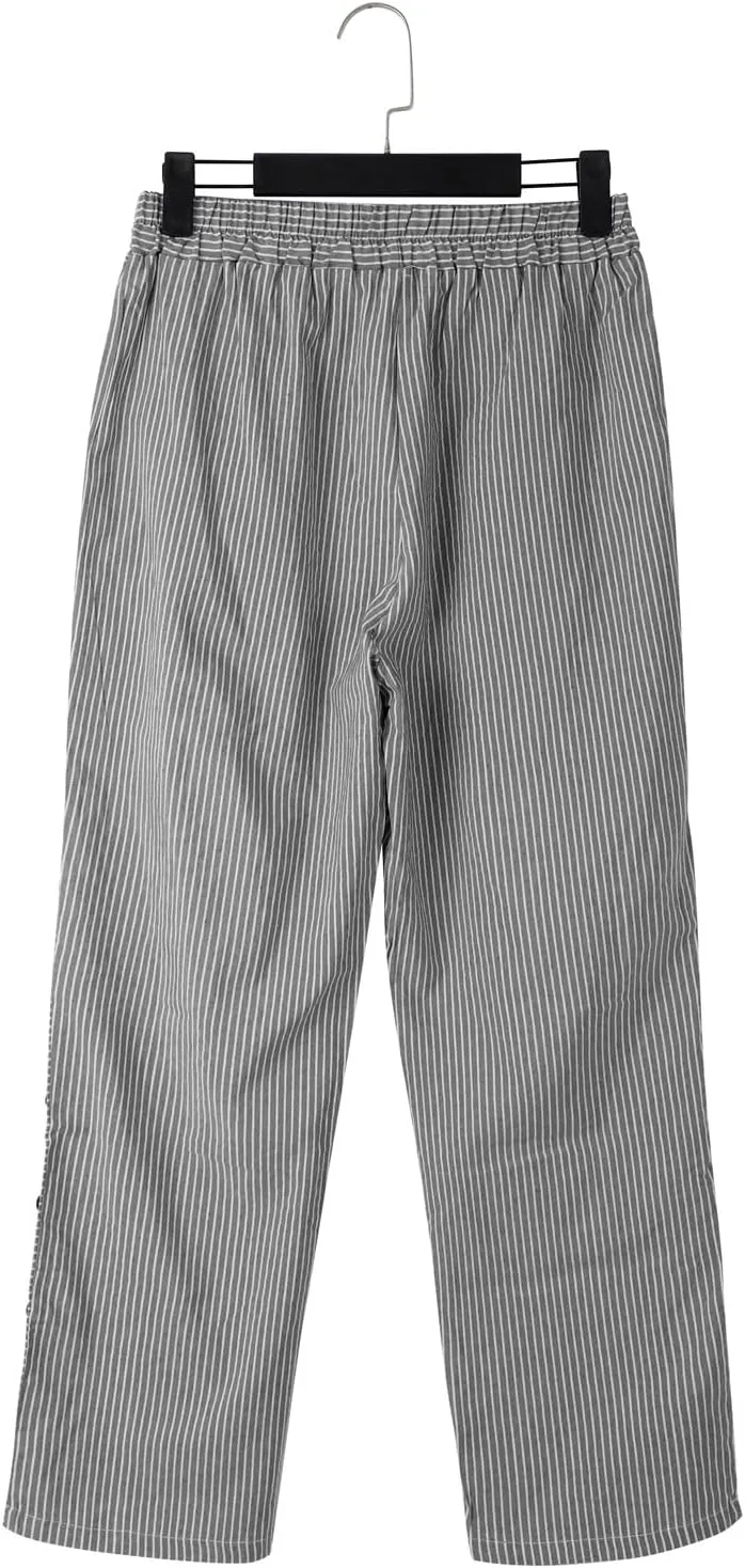 Women's Linen Pants 2025 Summer Pants for Women Casual Stripe Print Elastic Waist Straight Leg Comfy Trousers