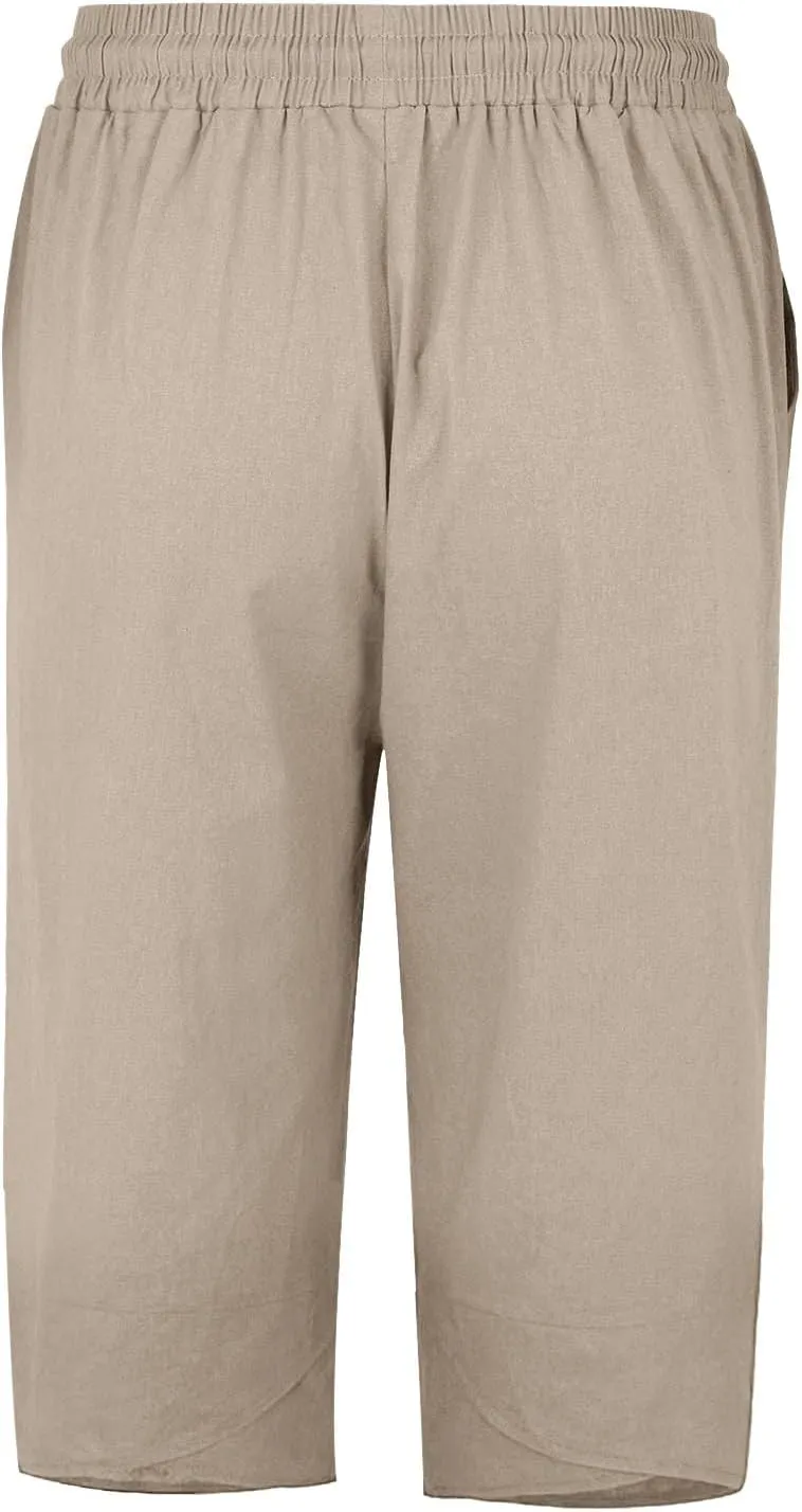 Women's Linen Pants Wide Leg Work Dress Pants Drawstring Casual Solid Color Shorts Cotton Linen Pants Casual 2025