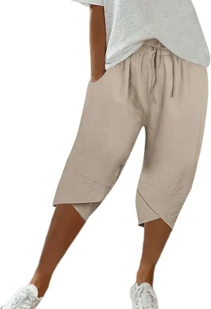 Women's Linen Pants Wide Leg Work Dress Pants Drawstring Casual Solid Color Shorts Cotton Linen Pants Casual 2025