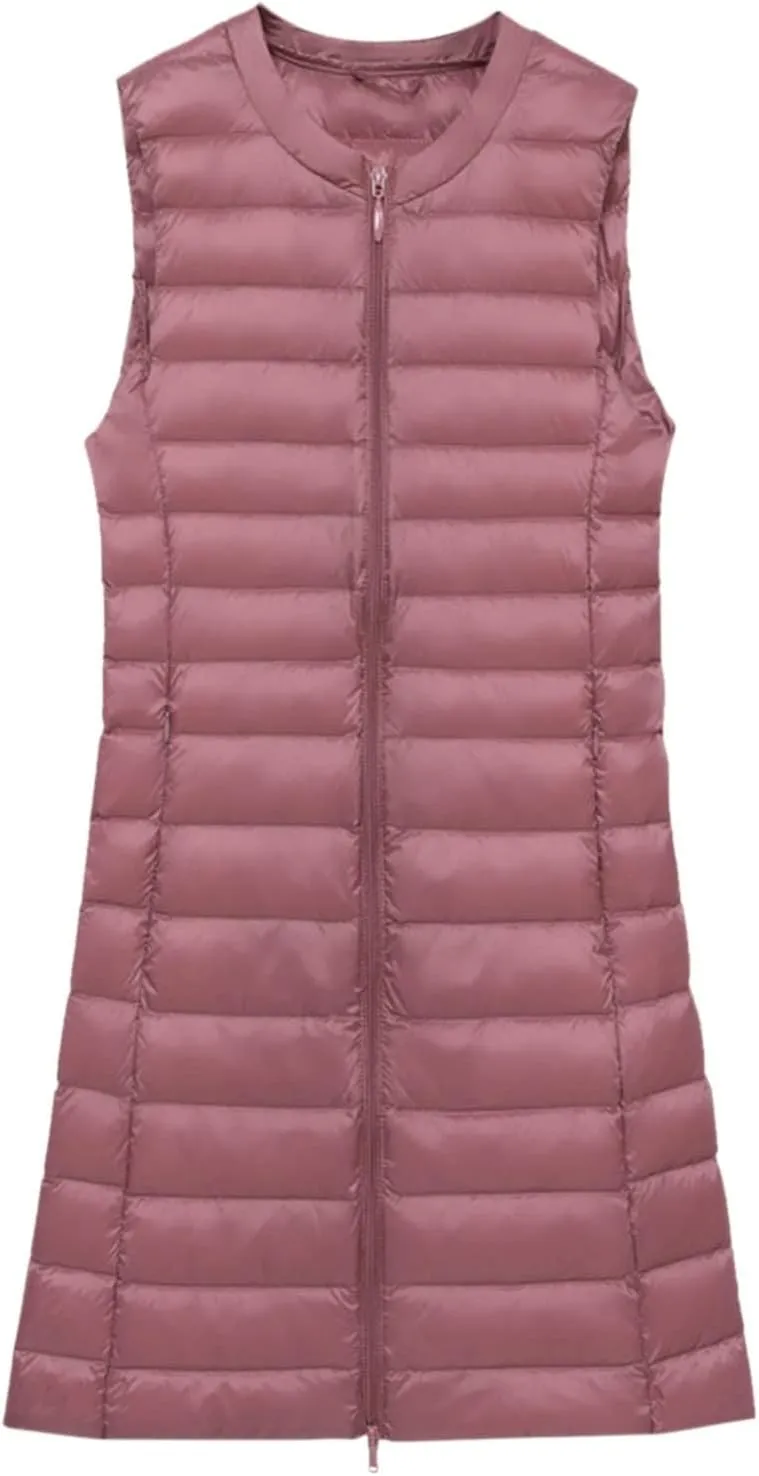 Womens Long Puffer Vest Lightweight Sleeveless Zip up Qulited Jackets Casual Winter Warm Cozy Padded Coat with Pocket
