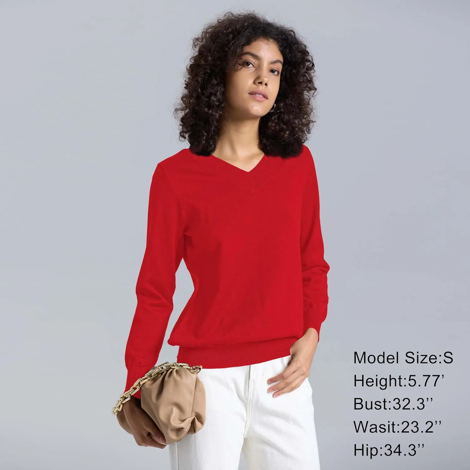 Women's Long-Sleeve Pullover Lightweight Soft V-Neck Casual Sweater Top
