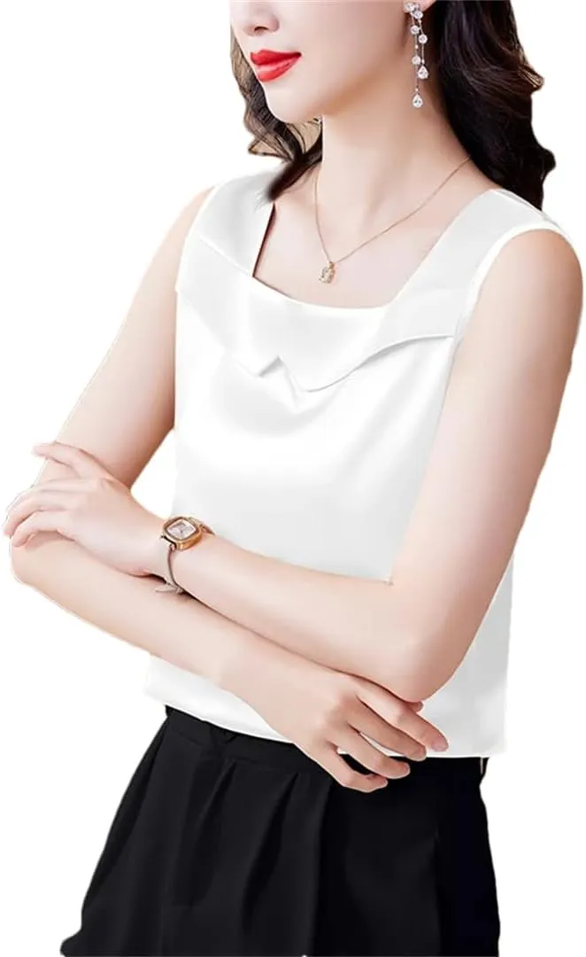 Women's Satin Camisole Tank Top for Spring Summer Korean Sleeveless Vest Shirt