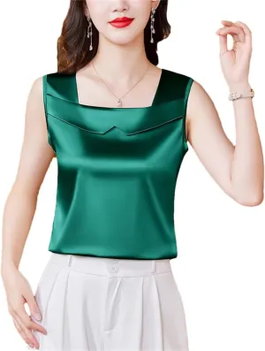 Women's Satin Camisole Tank Top for Spring Summer Korean Sleeveless Vest Shirt