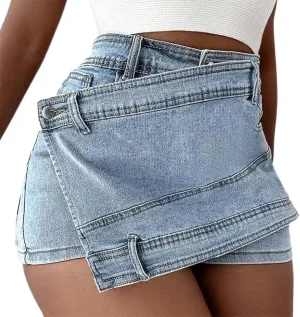 Women's Sexy Mini Denim Skirts Cargo Y2k High Rise Casual Short Jean Skirt Irregular Fashion Plus Size Jean Skirt