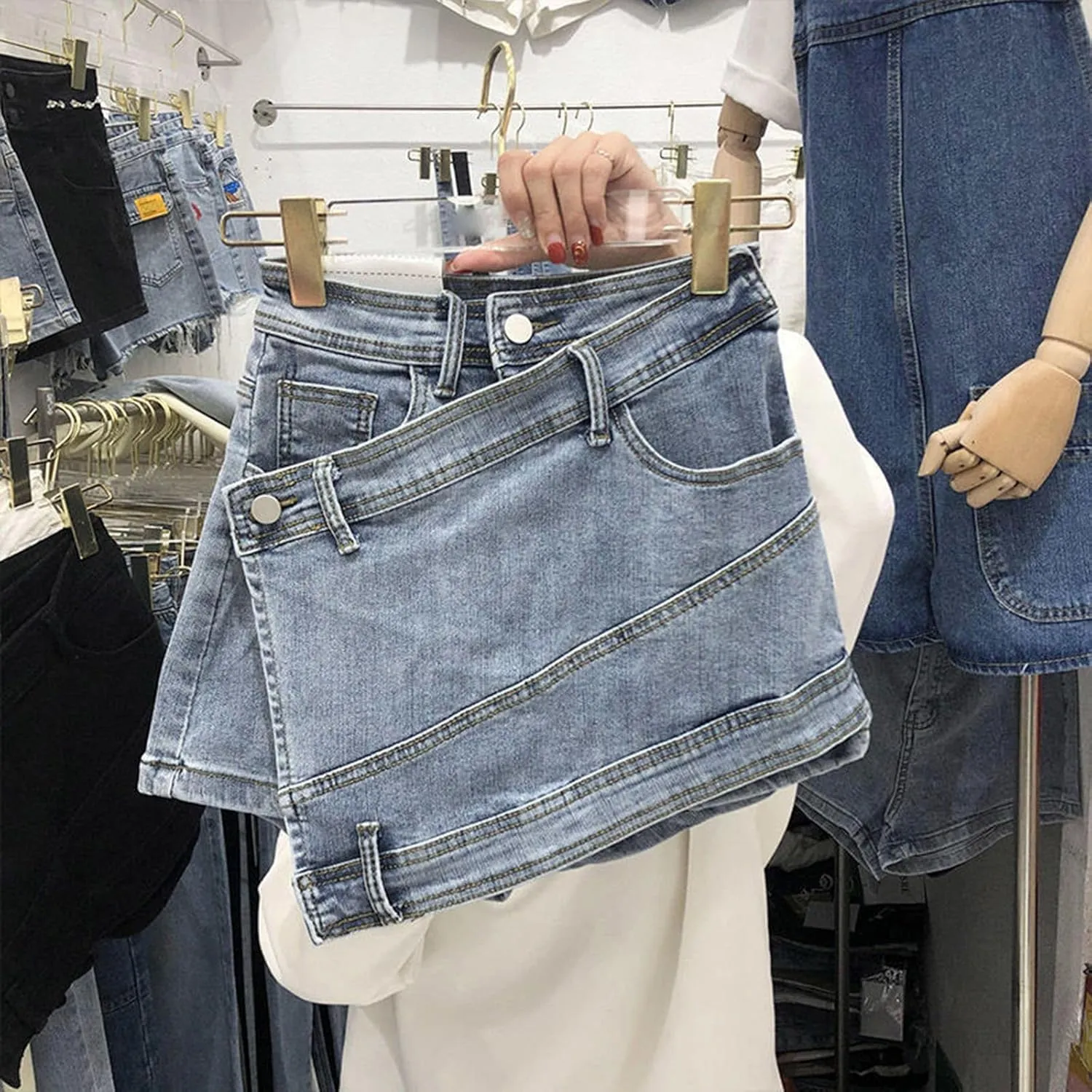 Women's Sexy Mini Denim Skirts Cargo Y2k High Rise Casual Short Jean Skirt Irregular Fashion Plus Size Jean Skirt