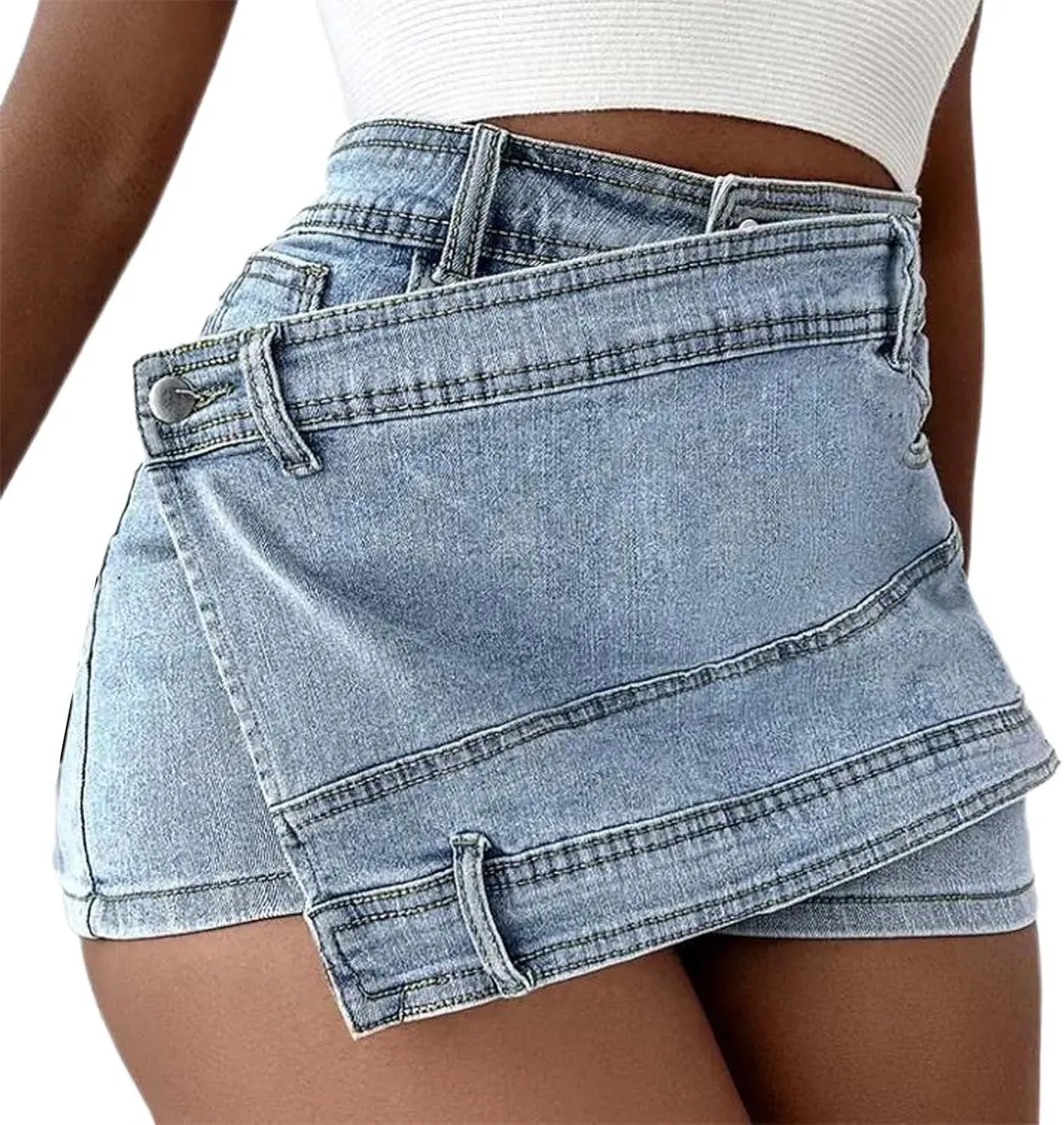 Women's Sexy Mini Denim Skirts Cargo Y2k High Rise Casual Short Jean Skirt Irregular Fashion Plus Size Jean Skirt