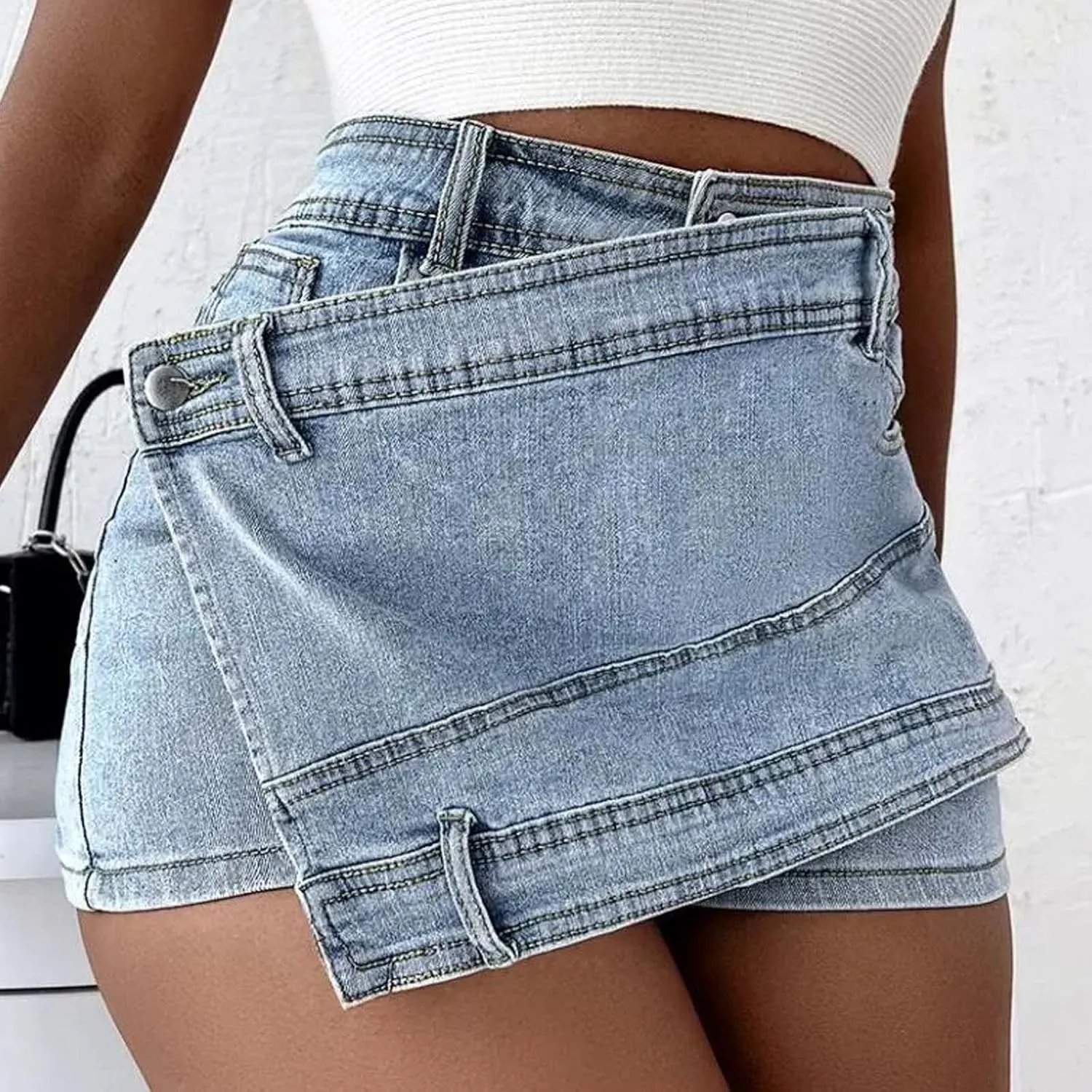 Women's Sexy Mini Denim Skirts Cargo Y2k High Rise Casual Short Jean Skirt Irregular Fashion Plus Size Jean Skirt
