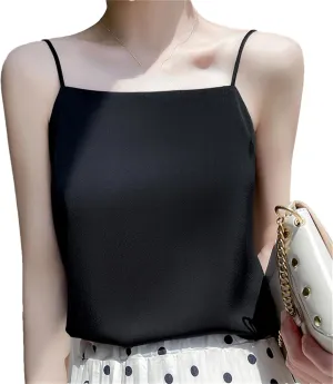 Womens Sexy Sleeveless Silk Satin Vest Top Summer Spaghetti Strap Camisole Shirt