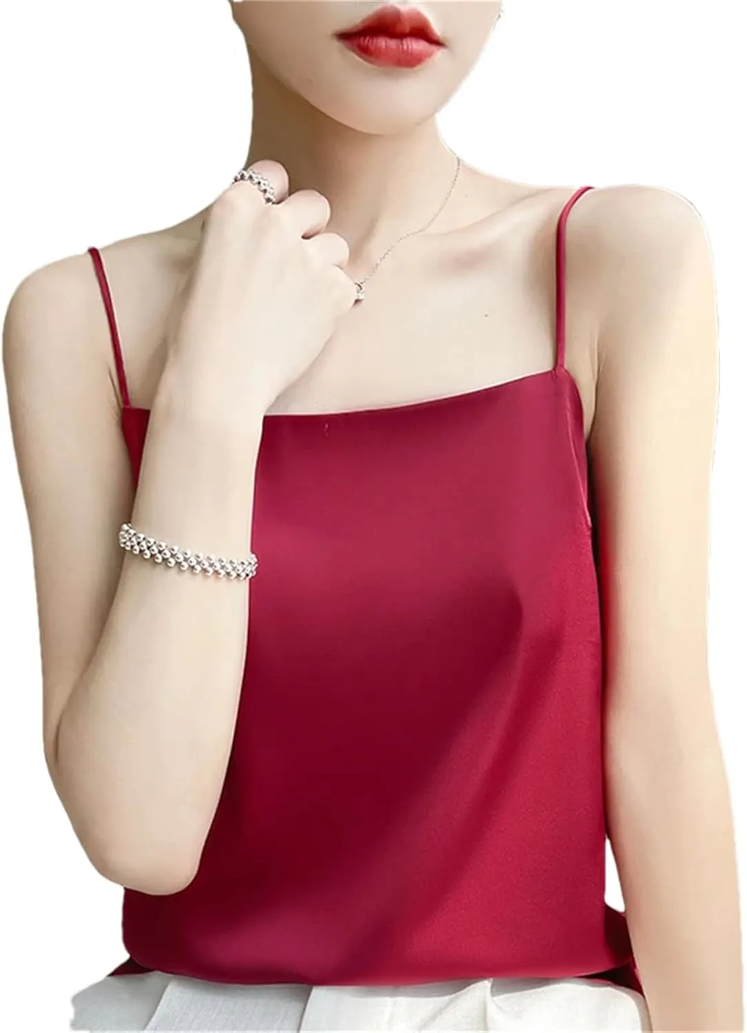 Womens Sexy Sleeveless Silk Satin Vest Top Summer Spaghetti Strap Camisole Shirt