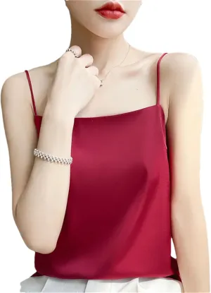 Womens Sexy Sleeveless Silk Satin Vest Top Summer Spaghetti Strap Camisole Shirt