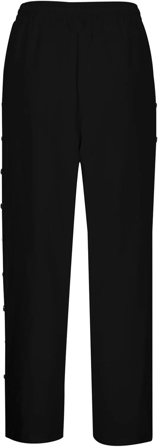 Womens Side Button Linen Pants for Summer Trendy Elastic Waist Straight Leg Loose Casual Cropped Trousers with Pocket