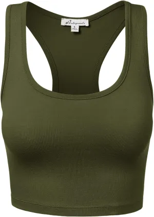 Women's Sleeveless Racerback Crop Tank Top Camisole Backless Scoop Neck Shirts