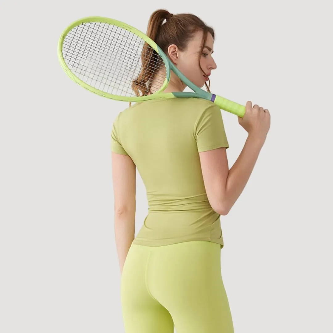Women's Slim-Fit Yoga T-Shirt Quick-Dry Running Top,Breathable Gym Shirt with Drawstring Hem and Split Sides