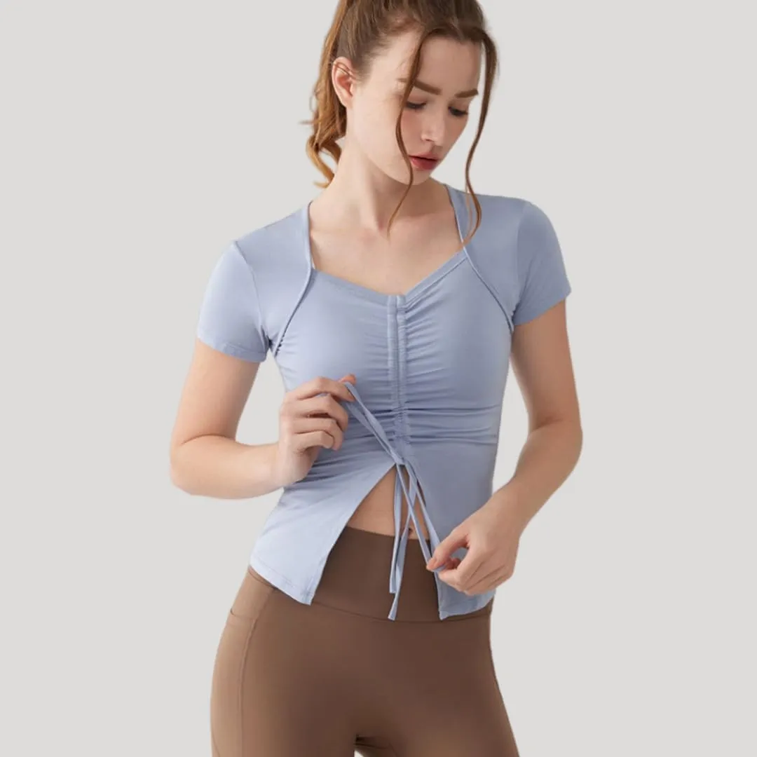 Women's Slim-Fit Yoga T-Shirt Quick-Dry Running Top,Breathable Gym Shirt with Drawstring Hem and Split Sides