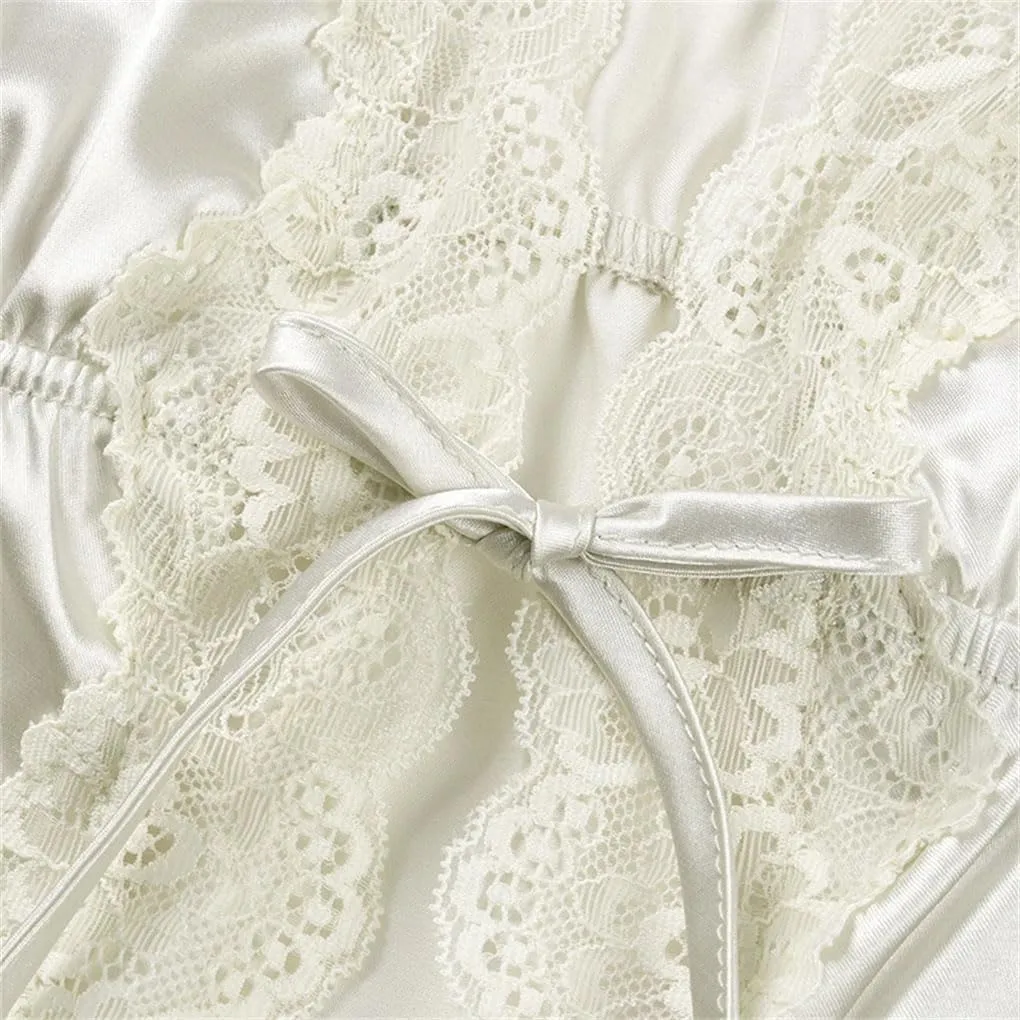 Women's Solid Color Casual V-Neck Lace Hollow Satin Home Camisole Top