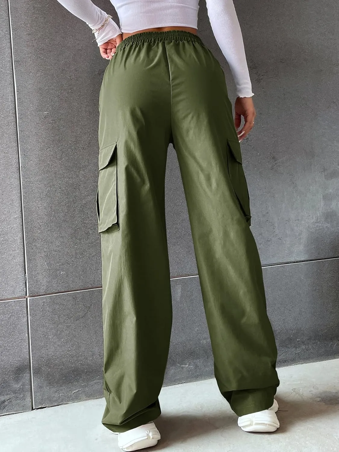 Women's Solid High Waist Flap Pocket Cargo Pants Combat Military Trousers