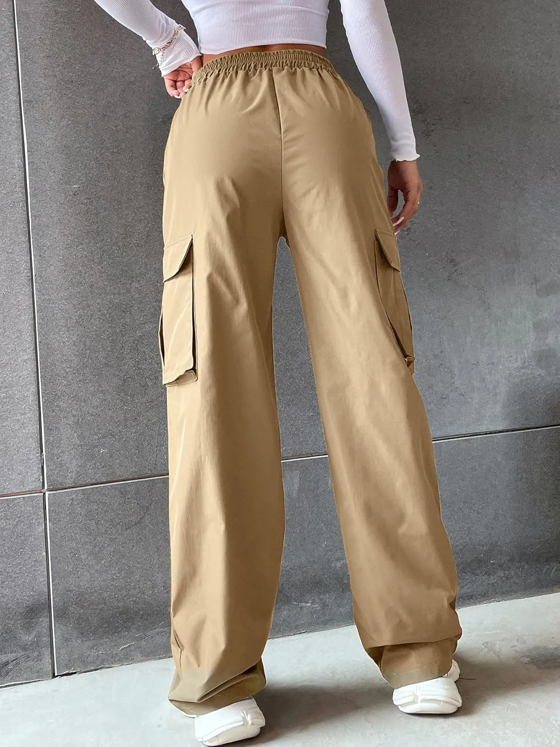 Women's Solid High Waist Flap Pocket Cargo Pants Combat Military Trousers