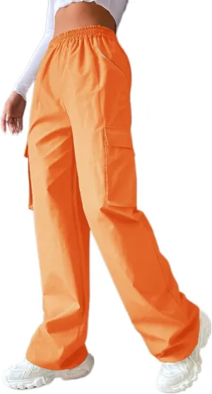 Women's Solid High Waist Flap Pocket Cargo Pants Combat Military Trousers