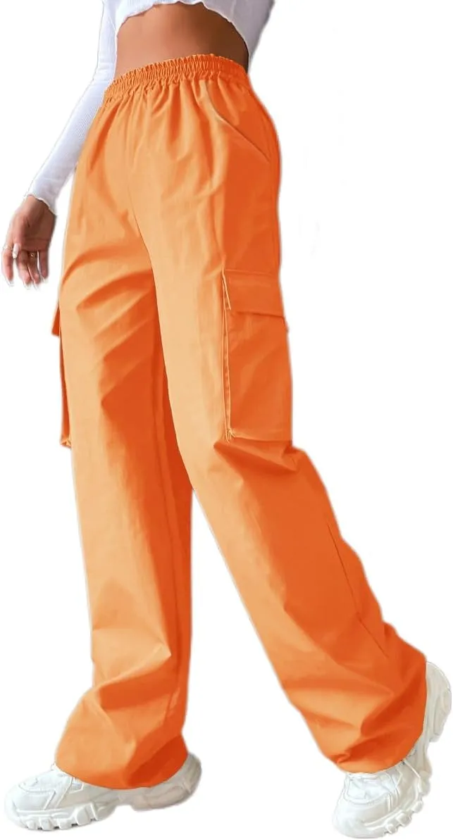 Women's Solid High Waist Flap Pocket Cargo Pants Combat Military Trousers