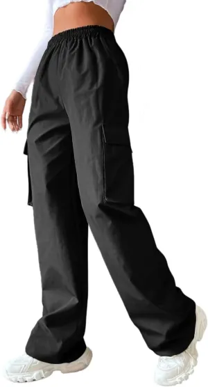 Women's Solid High Waist Flap Pocket Cargo Pants Combat Military Trousers