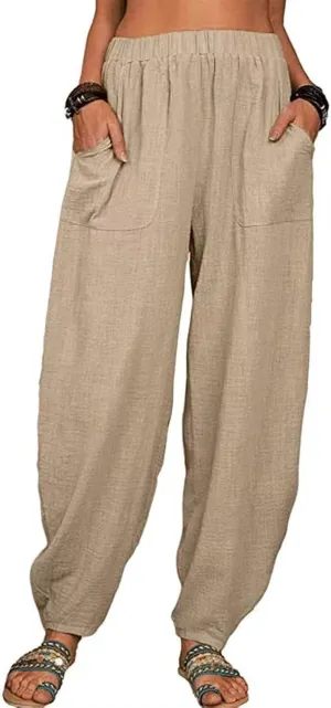 Womens Summer Boho Business Casual Smocked High Waisted Cargo Summer Long Elephant Pants with Pockets Fashion 2025