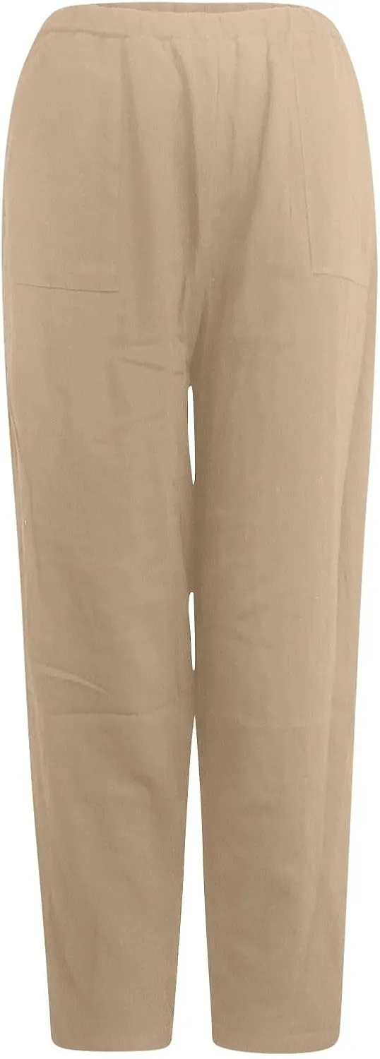 Womens Summer Boho Business Casual Smocked High Waisted Cargo Summer Long Elephant Pants with Pockets Fashion 2025