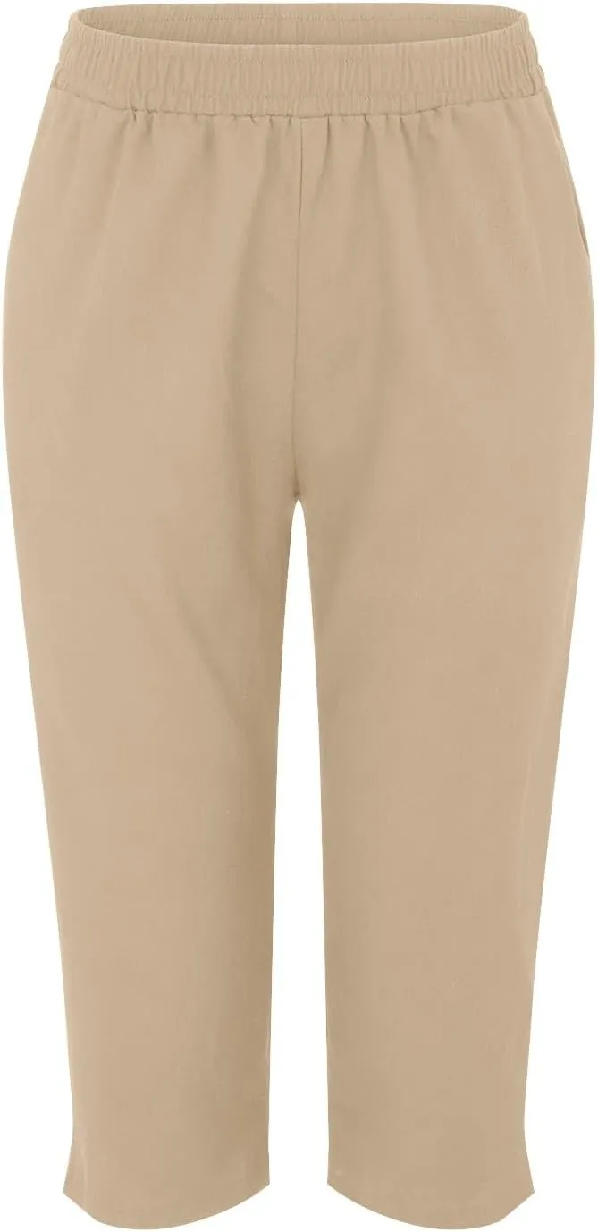 Womens Summer Capris Pants Cotton Linen Length Knee 2025 Straight Leg Loose Beach Shorts Trouser with Pocket